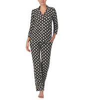 kate spade new york Knit 3/4 Sleeve Notch Collar Spade Flower Pajama Set