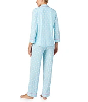 kate spade new york Knit Dotted 3/4 Sleeve Notch Collar Long Pajama Set