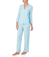 kate spade new york Knit Dotted 3/4 Sleeve Notch Collar Long Pajama Set