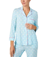 kate spade new york Knit Dotted 3/4 Sleeve Notch Collar Long Pajama Set