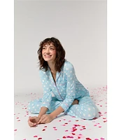 kate spade new york Knit Dotted 3/4 Sleeve Notch Collar Long Pajama Set