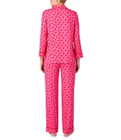 kate spade new york Knit Lip Print 3/4 Sleeve Notch Collar Long Pajama Set