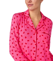 kate spade new york Knit Lip Print 3/4 Sleeve Notch Collar Long Pajama Set