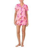 kate spade new york Lobster Dance Print Short Sleeve Notch Collar Knit Shorty Pajama Set
