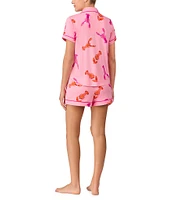 kate spade new york Lobster Dance Print Short Sleeve Notch Collar Knit Shorty Pajama Set