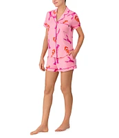 kate spade new york Lobster Dance Print Short Sleeve Notch Collar Knit Shorty Pajama Set