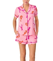kate spade new york Lobster Dance Print Short Sleeve Notch Collar Knit Shorty Pajama Set