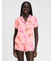 kate spade new york Lobster Dance Print Short Sleeve Notch Collar Knit Shorty Pajama Set