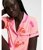 kate spade new york Lobster Dance Print Short Sleeve Notch Collar Knit Shorty Pajama Set