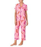 kate spade new york Lobster Dance Short Sleeve Notch Collar Button-Front Knit Cropped Pajama Set