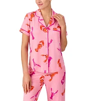 kate spade new york Lobster Dance Short Sleeve Notch Collar Button-Front Knit Cropped Pajama Set