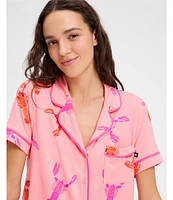 kate spade new york Lobster Dance Short Sleeve Notch Collar Button-Front Knit Cropped Pajama Set