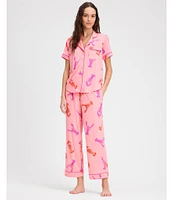 kate spade new york Lobster Dance Short Sleeve Notch Collar Button-Front Knit Cropped Pajama Set