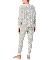 kate spade new york Long Sleeve Crew Neck Stretch Velour Dotted Pajama Set