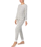 kate spade new york Long Sleeve Crew Neck Stretch Velour Dotted Pajama Set