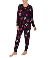 kate spade new york Long Sleeve Henley & Jogger Sweater Knit Bow Print Holiday Pajama Set