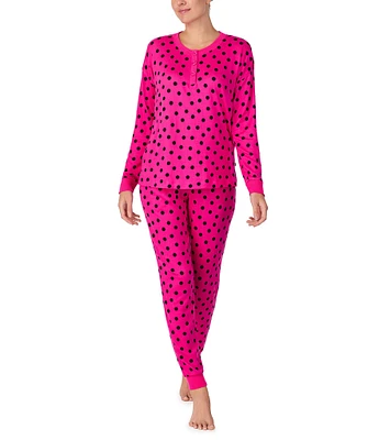 kate spade new york Long Sleeve Henley & Jogger Sweater Knit Dotted Pajama Set