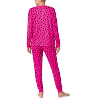 kate spade new york Long Sleeve Henley & Jogger Sweater Knit Dotted Pajama Set