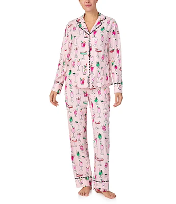 kate spade new york Long Sleeve Notch Collar Holiday Cocktails Flannel Pajama Set