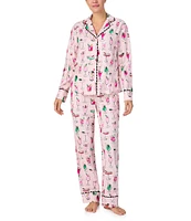 kate spade new york Long Sleeve Notch Collar Holiday Cocktails Flannel Pajama Set