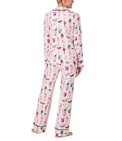 kate spade new york Long Sleeve Notch Collar Holiday Cocktails Flannel Pajama Set