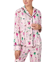 kate spade new york Long Sleeve Notch Collar Holiday Cocktails Flannel Pajama Set