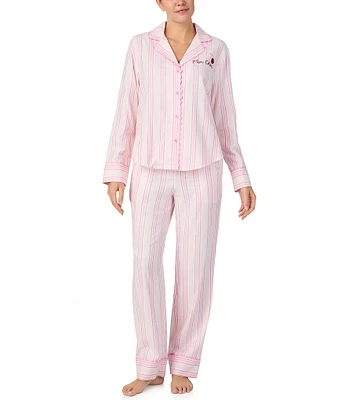 kate spade new york Long Sleeve Notch Collar Striped Mon Cheri Flannel Pajama Set