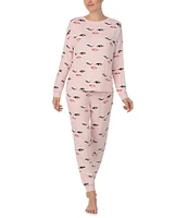 kate spade new york Long Sleeve Round Neck Terry Winking Eyes Print Pajama Set