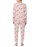 kate spade new york Long Sleeve Round Neck Terry Winking Eyes Print Pajama Set