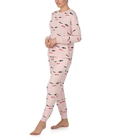 kate spade new york Long Sleeve Round Neck Terry Winking Eyes Print Pajama Set