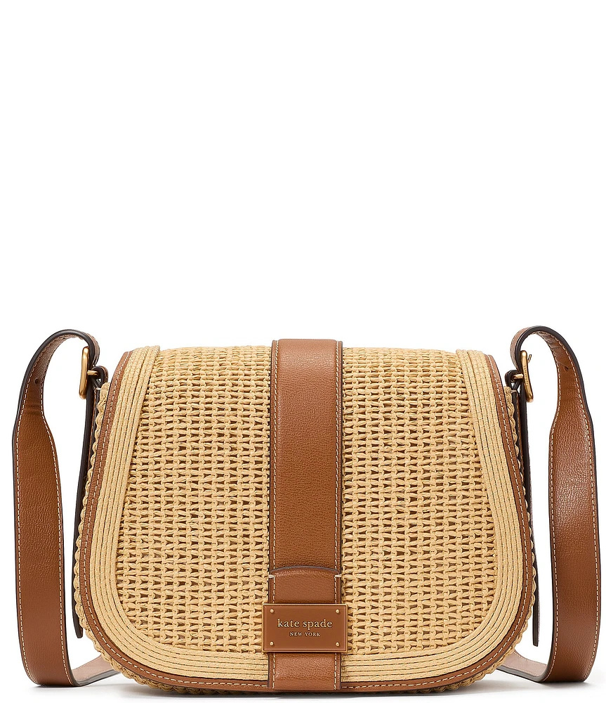 kate spade new york Nouveau Straw Medium Saddle Crossbody Bag
