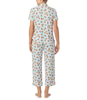 kate spade new york Orange Fruit Print Short Sleeve Notch Collar Knit Cropped Pajama Set