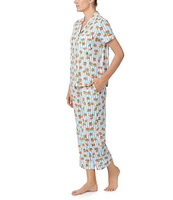 kate spade new york Orange Fruit Print Short Sleeve Notch Collar Knit Cropped Pajama Set
