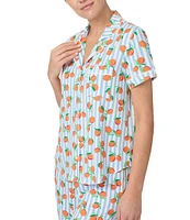 kate spade new york Orange Fruit Print Short Sleeve Notch Collar Knit Cropped Pajama Set