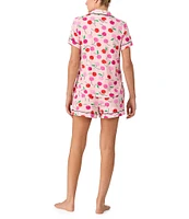 kate spade new york Painterly Cherries Print Short Sleeve Notch Collar Knit Shorty Pajama Set