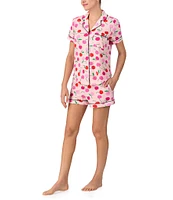 kate spade new york Painterly Cherries Print Short Sleeve Notch Collar Knit Shorty Pajama Set