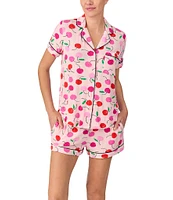 kate spade new york Painterly Cherries Print Short Sleeve Notch Collar Knit Shorty Pajama Set