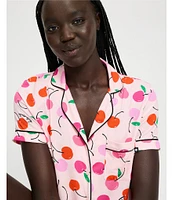 kate spade new york Painterly Cherries Print Short Sleeve Notch Collar Knit Shorty Pajama Set