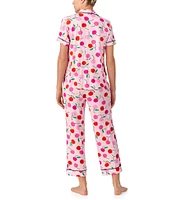 kate spade new york Painterly Cherries Short Sleeve Notch Collar Button-Front Knit Cropped Pajama Set