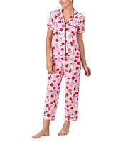 kate spade new york Painterly Cherries Short Sleeve Notch Collar Button-Front Knit Cropped Pajama Set