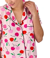 kate spade new york Painterly Cherries Short Sleeve Notch Collar Button-Front Knit Cropped Pajama Set