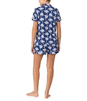 kate spade new york Tropical Palm Print Short Sleeve Notch Collar Knit Shorty Pajama Set
