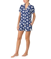 kate spade new york Tropical Palm Print Short Sleeve Notch Collar Knit Shorty Pajama Set