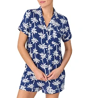 kate spade new york Tropical Palm Print Short Sleeve Notch Collar Knit Shorty Pajama Set