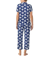 kate spade new york Palm Trees Printed Short Sleeve Notch Collar Knit Cropped Pajama Set