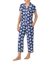 kate spade new york Palm Trees Printed Short Sleeve Notch Collar Knit Cropped Pajama Set