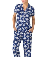 kate spade new york Palm Trees Printed Short Sleeve Notch Collar Knit Cropped Pajama Set