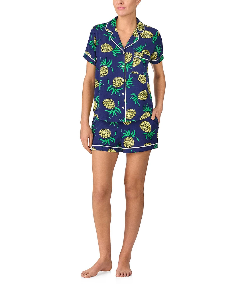 kate spade new york Pineapple Toss Print Short Sleeve Notch Collar Knit Shorty Pajama Set