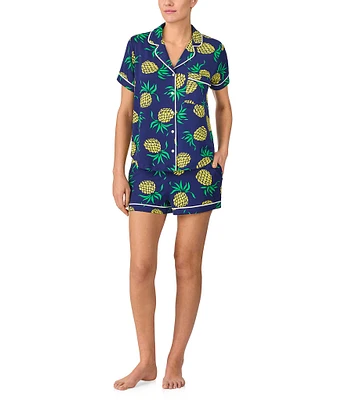 kate spade new york Pineapple Toss Print Short Sleeve Notch Collar Knit Shorty Pajama Set