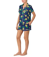 kate spade new york Pineapple Toss Print Short Sleeve Notch Collar Knit Shorty Pajama Set